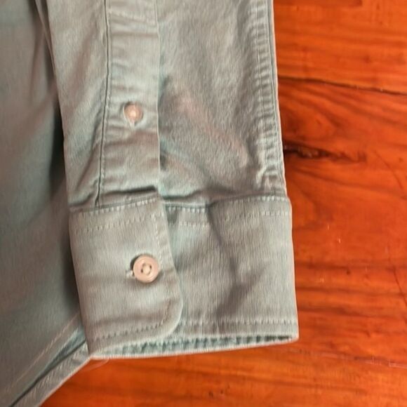 Small Old Navy teal green button down long sleeve pockets casual dress shirt top - Picture 5 of 10